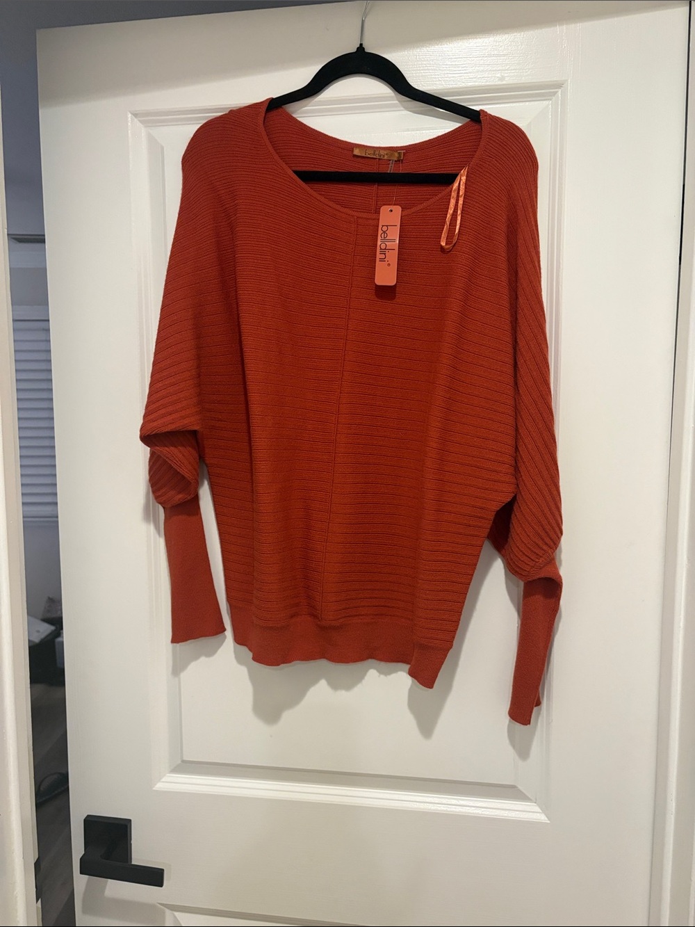 Belldini Ribbed Dolman Crewneck Sweater - Rust Orange